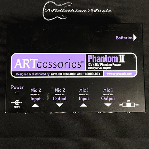 ART Artcessories Phantom II - 2-Channel, Dual-Voltage Power Amp For Microphones - Black Finish USED