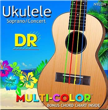 DR Ukulele Soprano/Concert Nylon - Multi-Color Strings