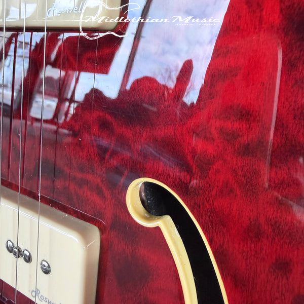 Harley Benton - TE-90QM - Tele Style Semi-Hollow Electric Guitar - Transparent Red Gloss Finish USED