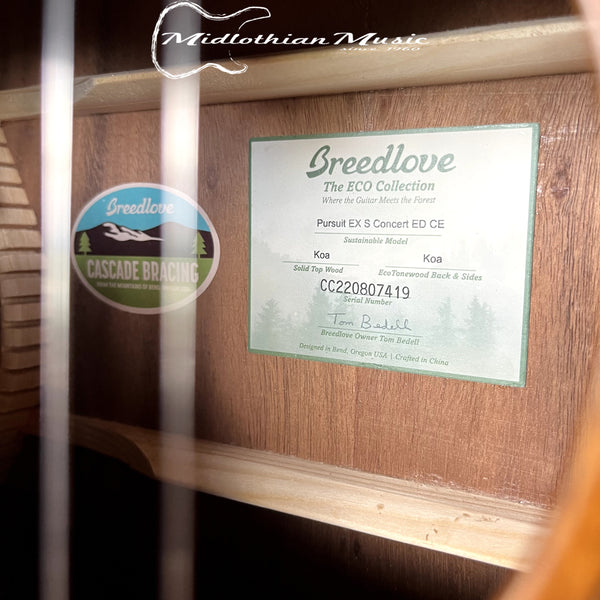 Breedlove - ECO Pursuit Exotic S KOA - Concert CE - Acoustic-Electric Guitar - Edgeburst Gloss Finish