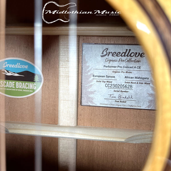 Breedlove - Organic Performer Pro Concert CE Acoustic-Electric w/Case - Aged Toner w/Suede Burst Back Finish