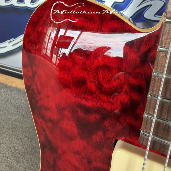 Harley Benton - TE-90QM - Tele Style Semi-Hollow Electric Guitar - Transparent Red Gloss Finish USED
