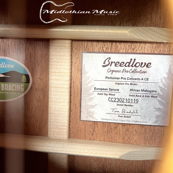 Breedlove - Organic Performer Pro Dreadnought Concerto CE Acoustic-Electric Guitar w/Case - Aged Toner & Suede Burst Back Finish