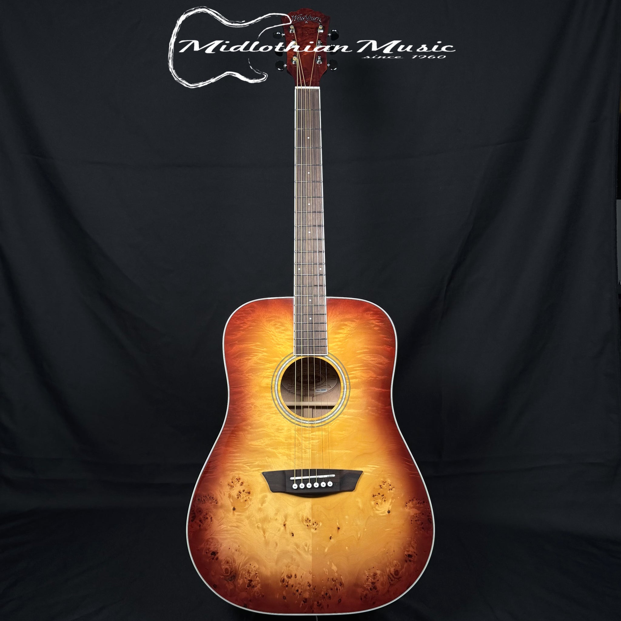 Washburn - Deep Forest Burl - 6-String Dreadnought Acoustic Guitar - Amber Fade Gloss