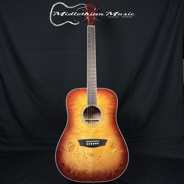 Washburn - Deep Forest Burl - 6-String Dreadnought Acoustic Guitar - Amber Fade Gloss