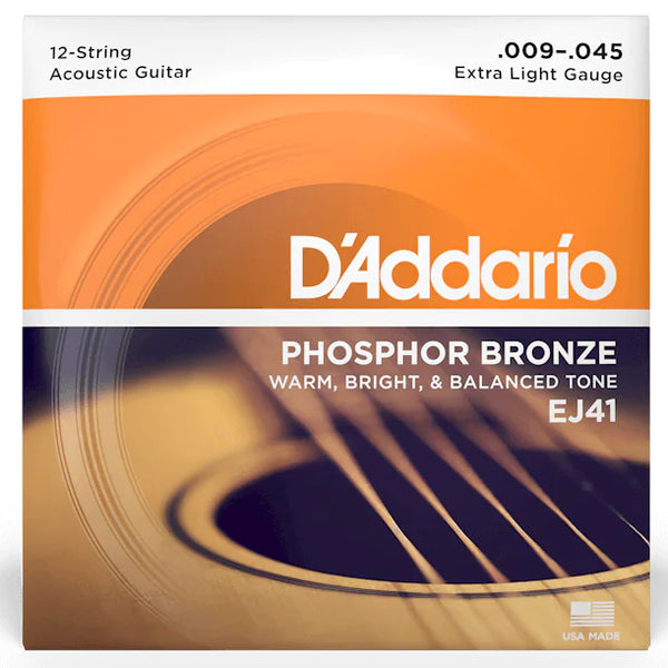 D'Addario - 12-String Acoustic Guitar Strings - EJ41 - Phosphor Bronze - 9-45 (1 Pack)