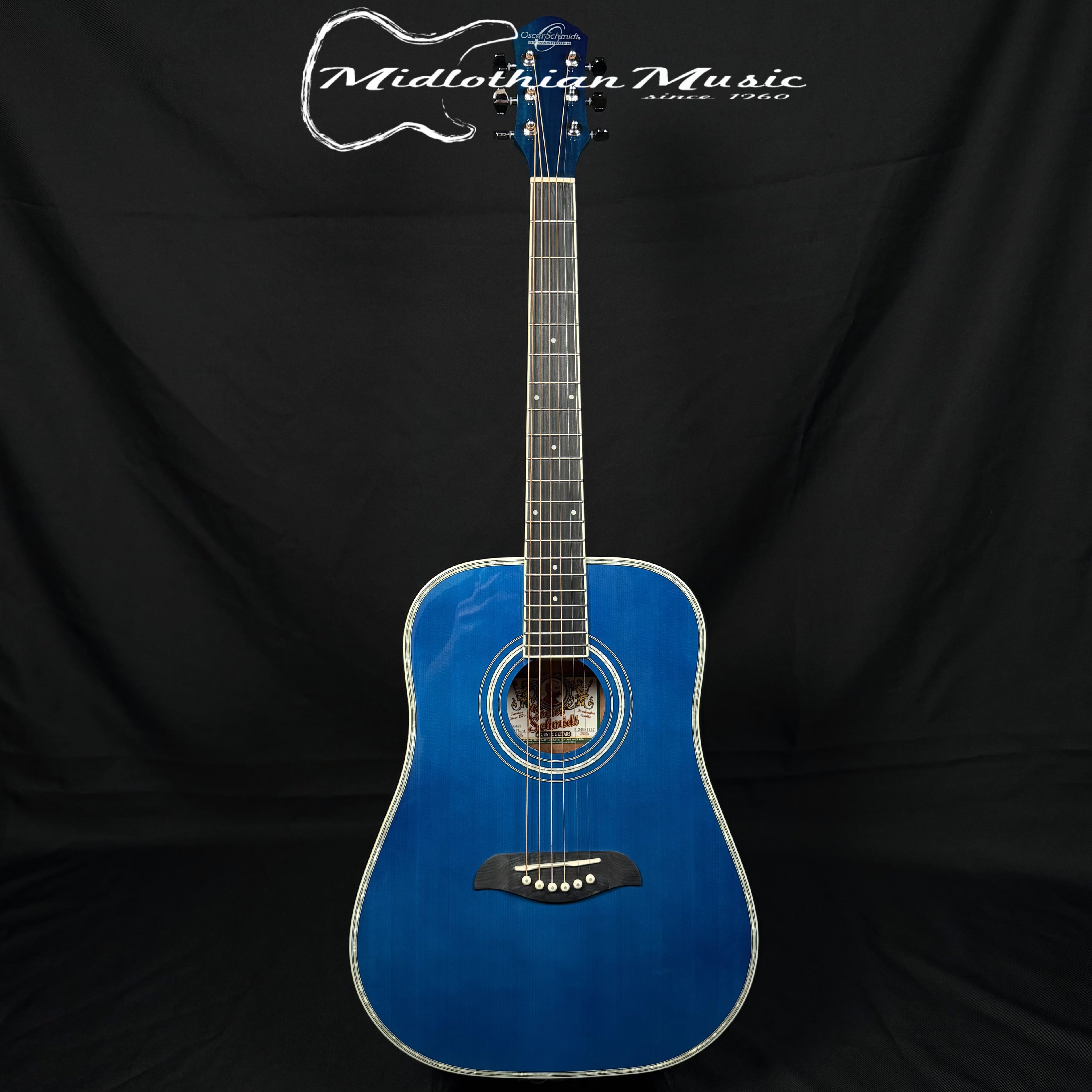 Oscar Schmidt - OG1TBL-A 3/4 Size - Dreadnought Acoustic Guitar - Tran