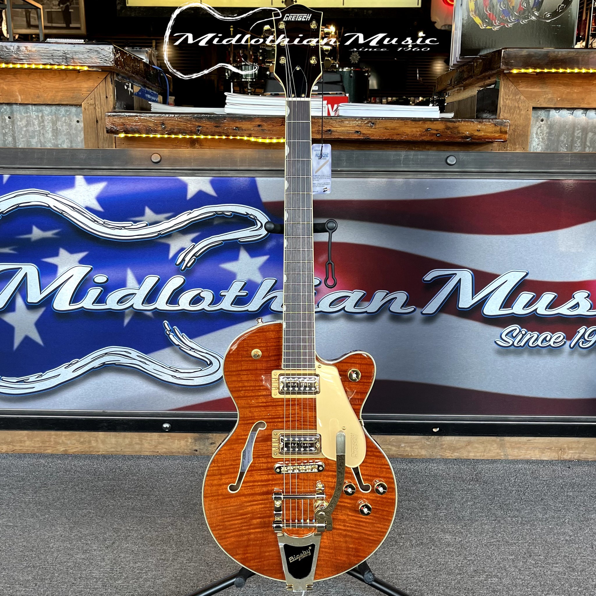 Gretsch - Electromatic LTD Flame Okoume Broadkaster Jr. - Single-Cut w/Bigsby - Roundup Orange Stain Finish