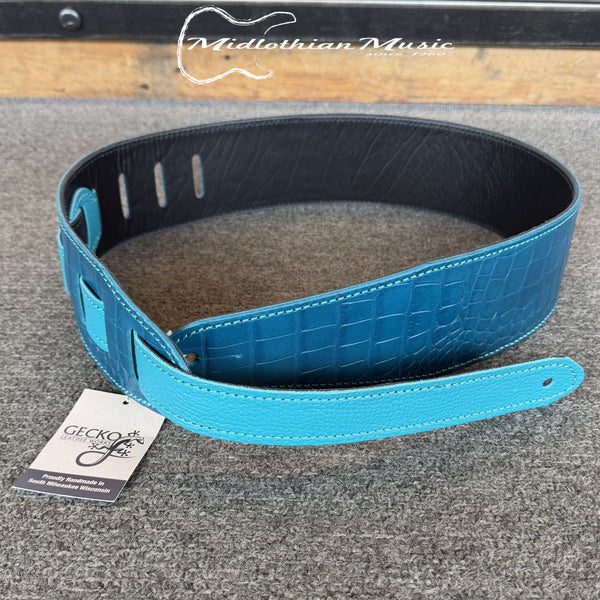 Gecko Leather Works - Handmade Leather Guitar Strap - Blue Gator Skin Finish