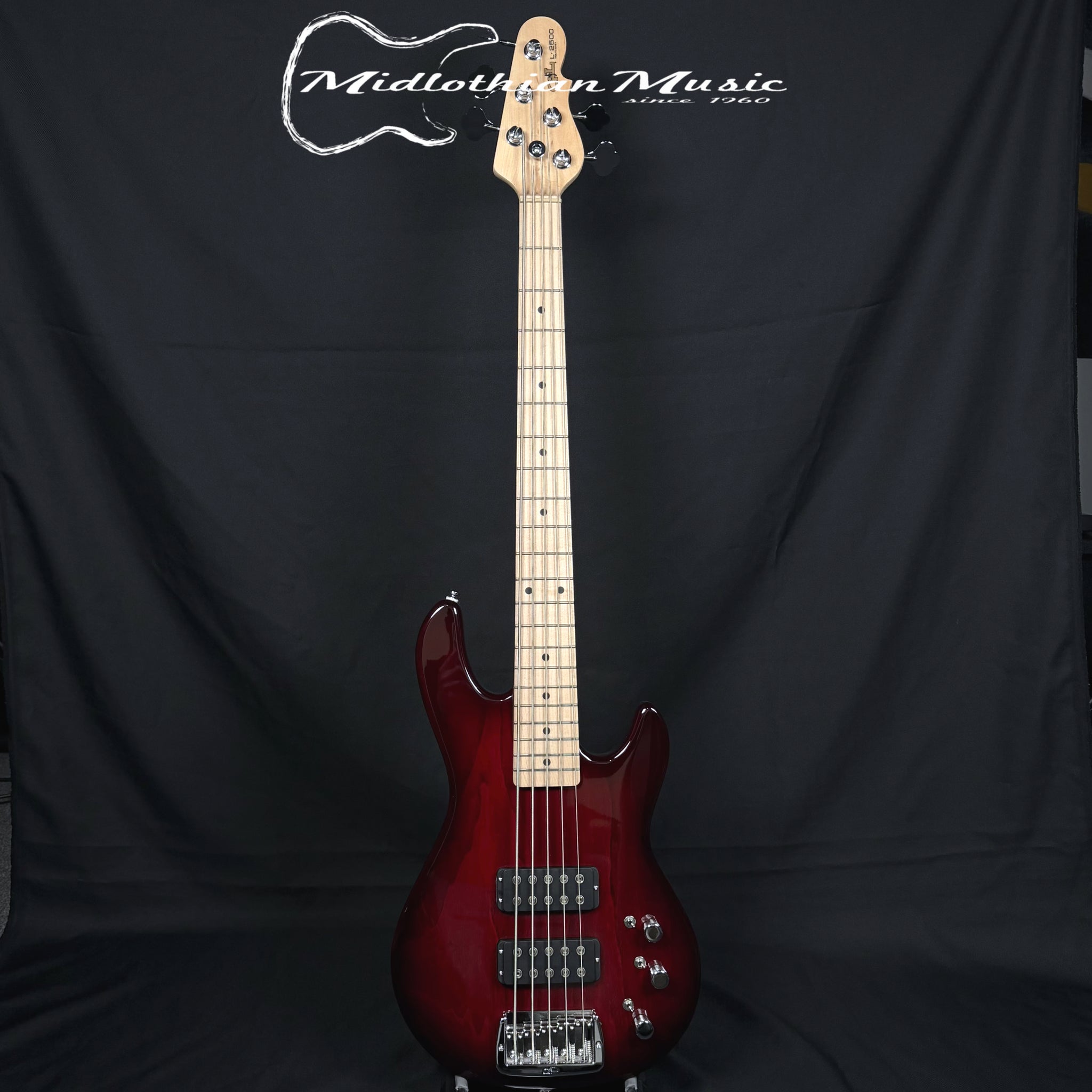 G&L Tribute L-2500 - 5-String Active Bass Guitar - Red Burst Finish