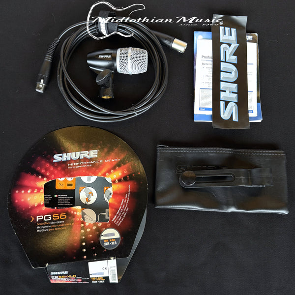 Shure PG56 Dynamic Snare/Tom Microphone - w/Tom Mount Arm, Carry Bag, Paperwork, 15' XLR USED