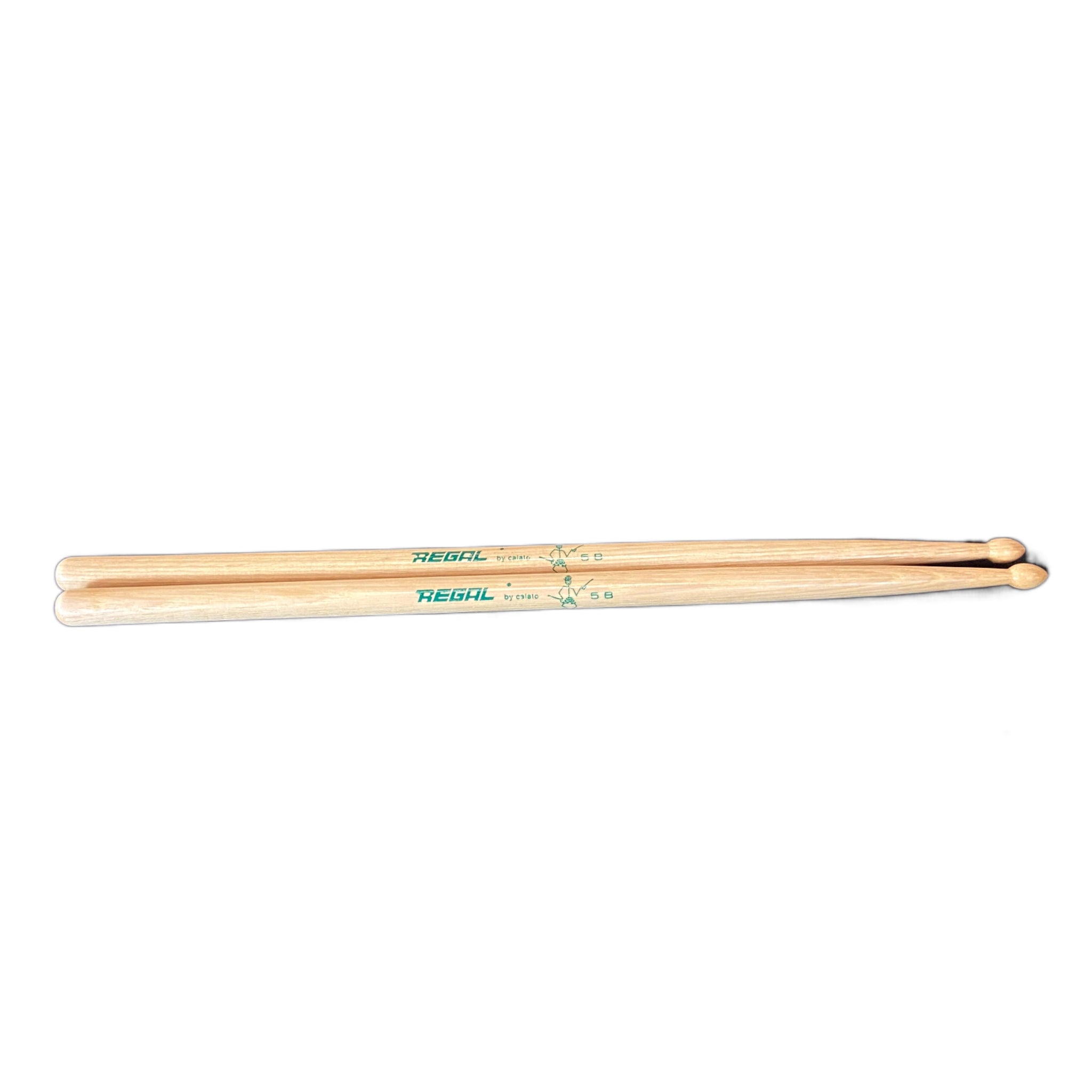 Regal 5B By Calato - Wood Tip US Hickory Drum Sticks - (1 Pair) (RARE w/Green Stick Man)