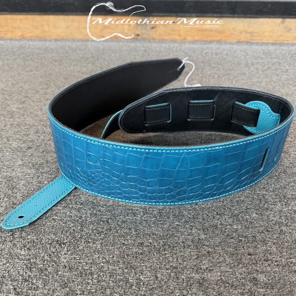 Gecko Leather Works - Handmade Leather Guitar Strap - Blue Gator Skin Finish