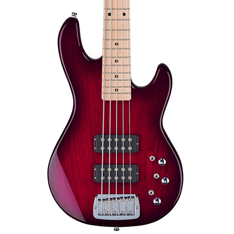 G&L Tribute L-2500 - 5-String Active Bass Guitar - Red Burst Finish
