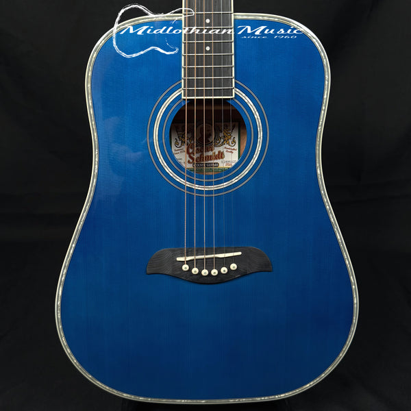 Oscar Schmidt - OG1TBL-A 3/4 Size - Dreadnought Acoustic Guitar - Transparent Blue Gloss Finish