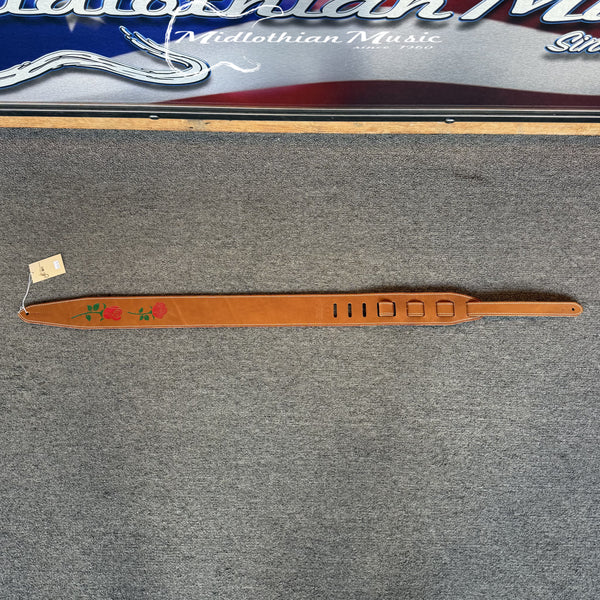 Gecko Leather Works - Handmade Leather Guitar Strap - Brown & Rose Flowers Finish