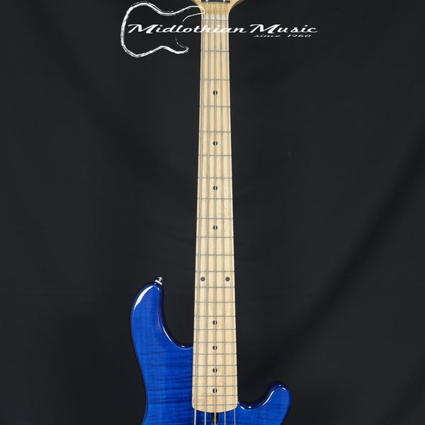 Lakland Skyline - 55-02 Deluxe - Flame Top 5-String Bass Guitar - Translucent Blue Gloss Finish w/FREE GATOR CASE!