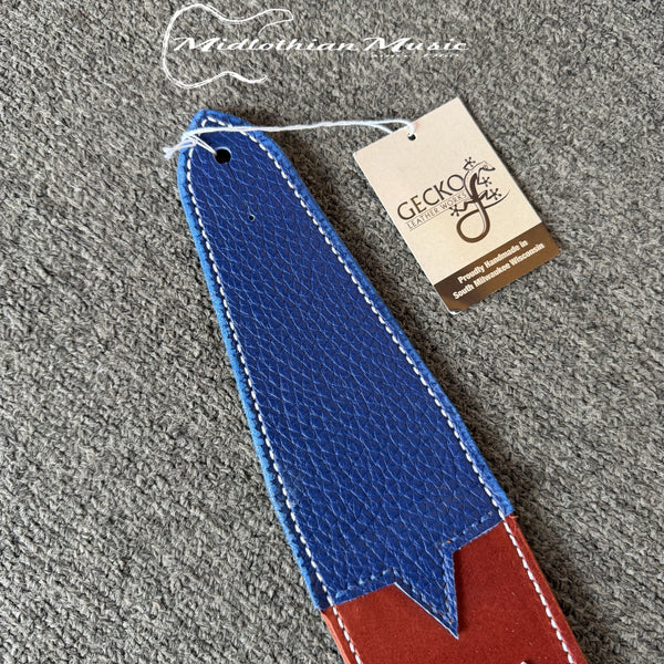 Gecko Leather Works - Handmade Leather Guitar Strap - Red, White, Blue Stars Finish