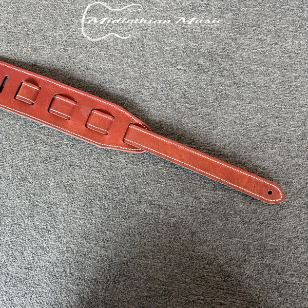 Gecko Leather Works - Handmade Leather Guitar Strap - Red, White, Blue Stars Finish
