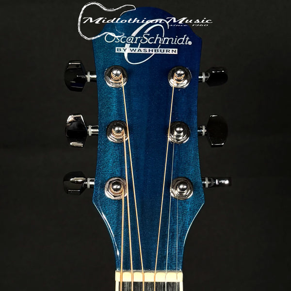 Oscar Schmidt - OG1TBL-A 3/4 Size - Dreadnought Acoustic Guitar - Transparent Blue Gloss Finish