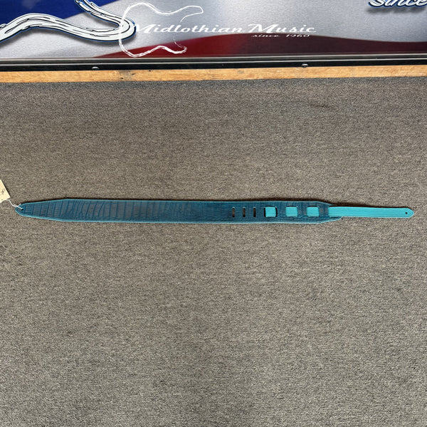 Gecko Leather Works - Handmade Leather Guitar Strap - Blue Gator Skin Finish