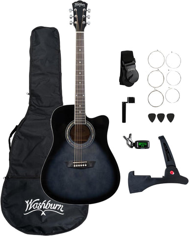 Washburn WA90CE(TBBPACK-U) Acoustic-Electric Guitar Kit Bundle - Black Fade Finish
