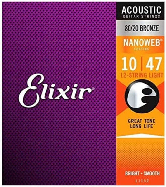 Elixir #11152 - Nano Web - 10-47 Light - 12-String Acoustic Guitar Strings