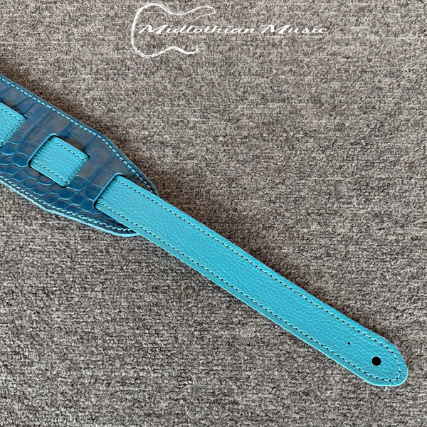Gecko Leather Works - Handmade Leather Guitar Strap - Blue Gator Skin Finish