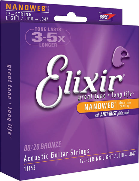 Elixir #11152 - Nano Web - 10-47 Light - 12-String Acoustic Guitar Strings