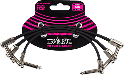 Ernie Ball Flat Ribbon Patch Cable 3-Pack, 6", Black (P06221)