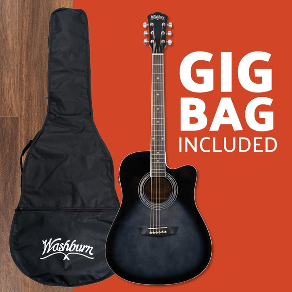 Washburn WA90CE(TBBPACK-U) Acoustic-Electric Guitar Kit Bundle - Black Fade Finish