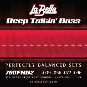 La Bella - 760FHB2 “Beatle” Bass Stainless Steel Flatwound Strings (4-String) – (39-96, Light)