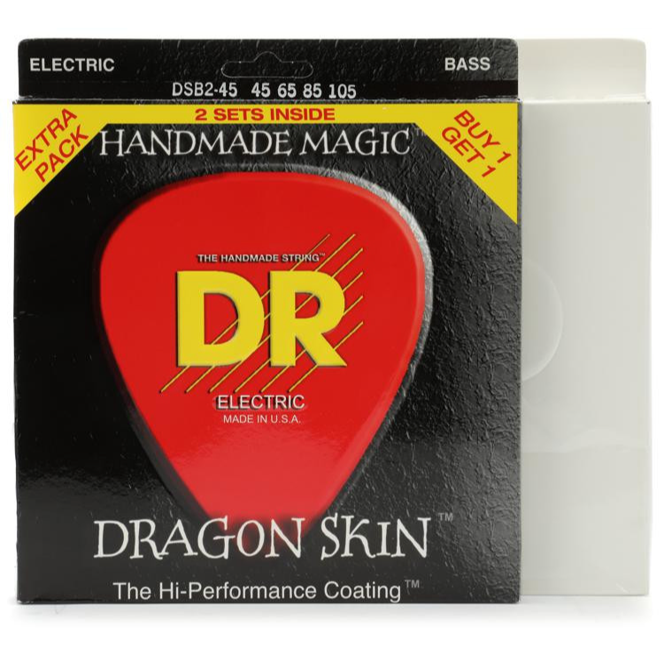 DR Strings - DSB-2/45 Dragon Skin Coated Bass Strings - .045-.105 Medium (2-Pack)