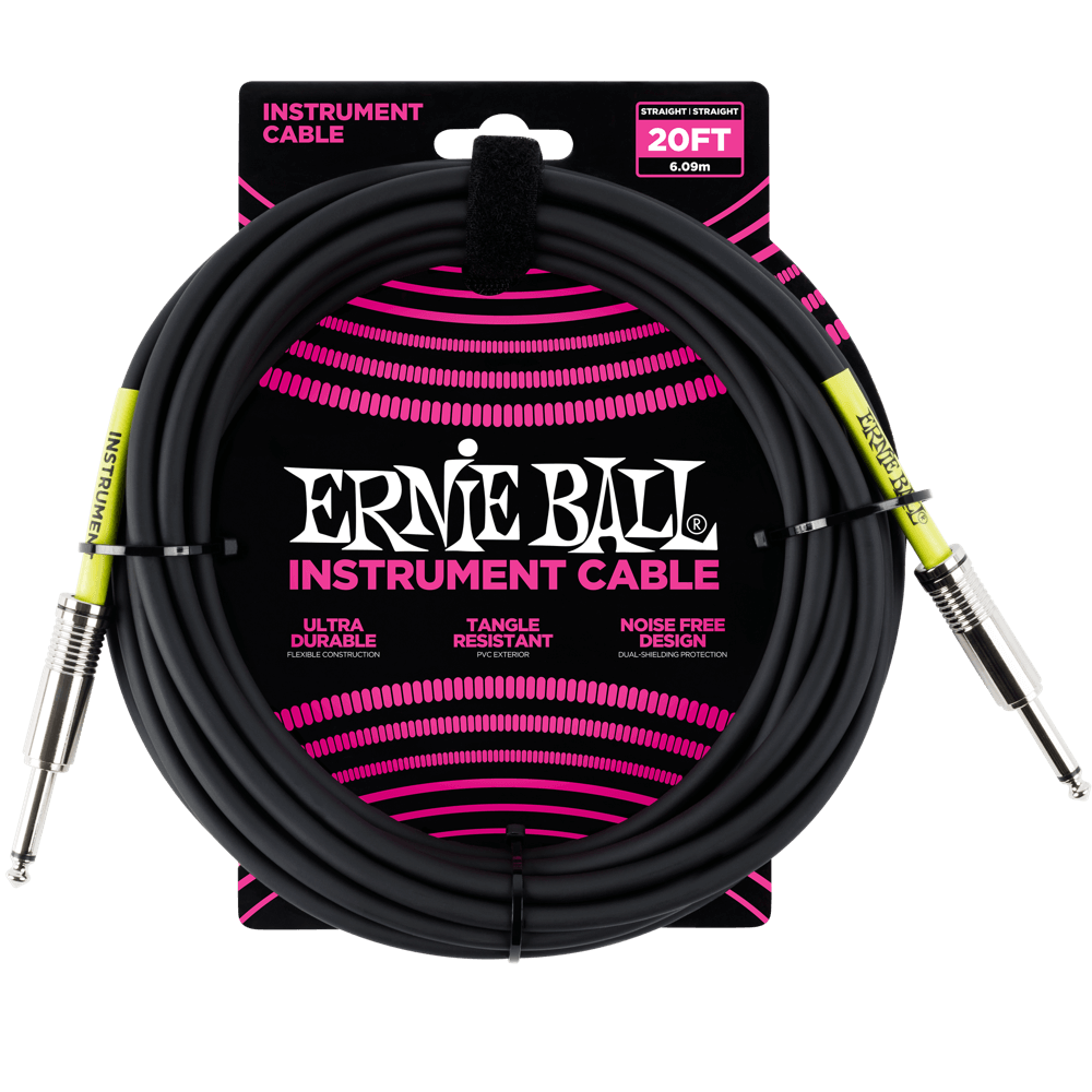 Ernie Ball Classic Instrument Cable Straight/Straight 20Ft.- Black Finish