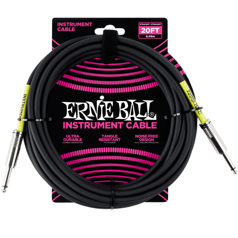 Ernie Ball Classic Instrument Cable Straight/Straight 20Ft.- Black Finish