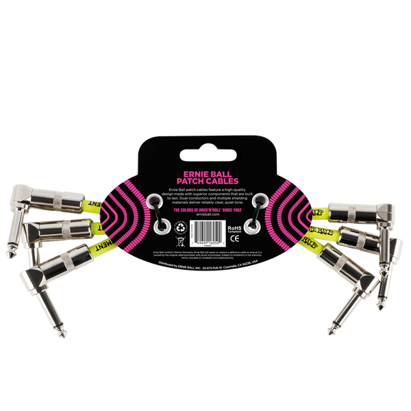 Ernie Ball - 3 Pack Classic Patch Cables - Angle/Angle 6" - Black Finish (PO6050)