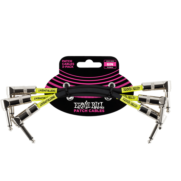 Ernie Ball - 3 Pack Classic Patch Cables - Angle/Angle 6" - Black Finish (PO6050)