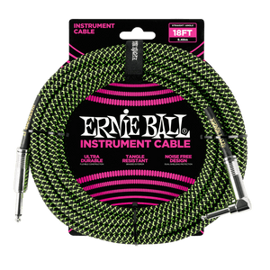 Ernie Ball Braided Instrument Cable Straight/Angle 18Ft. - Black/Green Finish