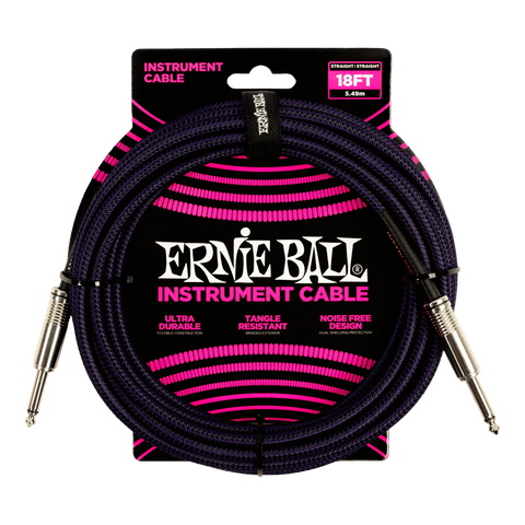 Ernie Ball Braided Instrument Cable Straight/Straight 18Ft. - Purple/Black Finish