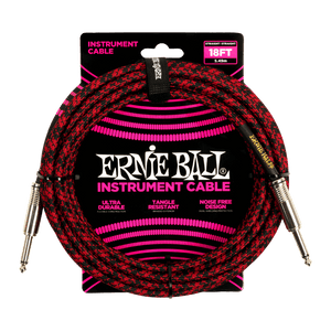 Ernie Ball Braided Instrument Cable, Straight To Straight, 18ft - Red/Black Finish