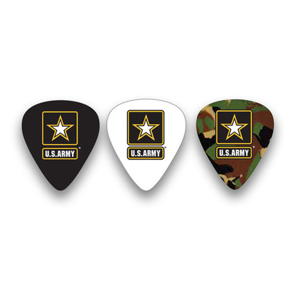 US Army Guitar Picks - 6-Pack - Black, White, Camo Finish - (.71mm) Medium Size
