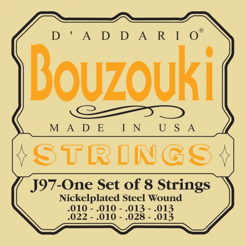 D'Addario Bouzouki Strings - Set Of 8-Strings - Nickelplated/Steel Wound .010-.028 (J97)