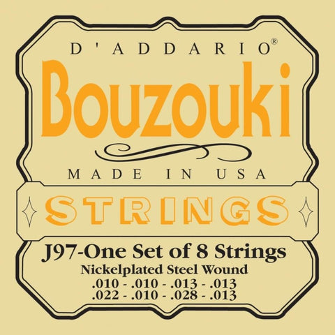 D'Addario Bouzouki Strings - Set Of 8-Strings - Nickelplated/Steel Wound .010-.028 (J97)