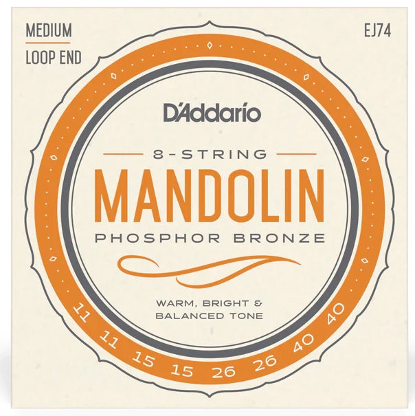 D'Addario 8-String Mandolin Phosphor Bronze 11-40 - EJ74 - Medium - Loop End
