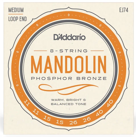 D'Addario 8-String Mandolin Phosphor Bronze 11-40 - EJ74 - Medium - Loop End