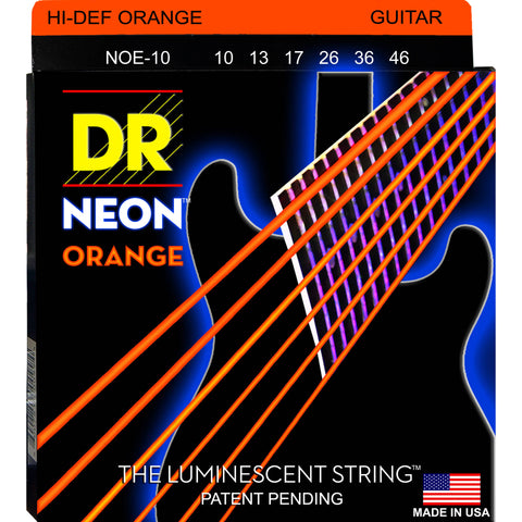 DR - NOE-10 - 6-String Electric Guitar Strings - Hi-Def Orange Neon (1 Pack)