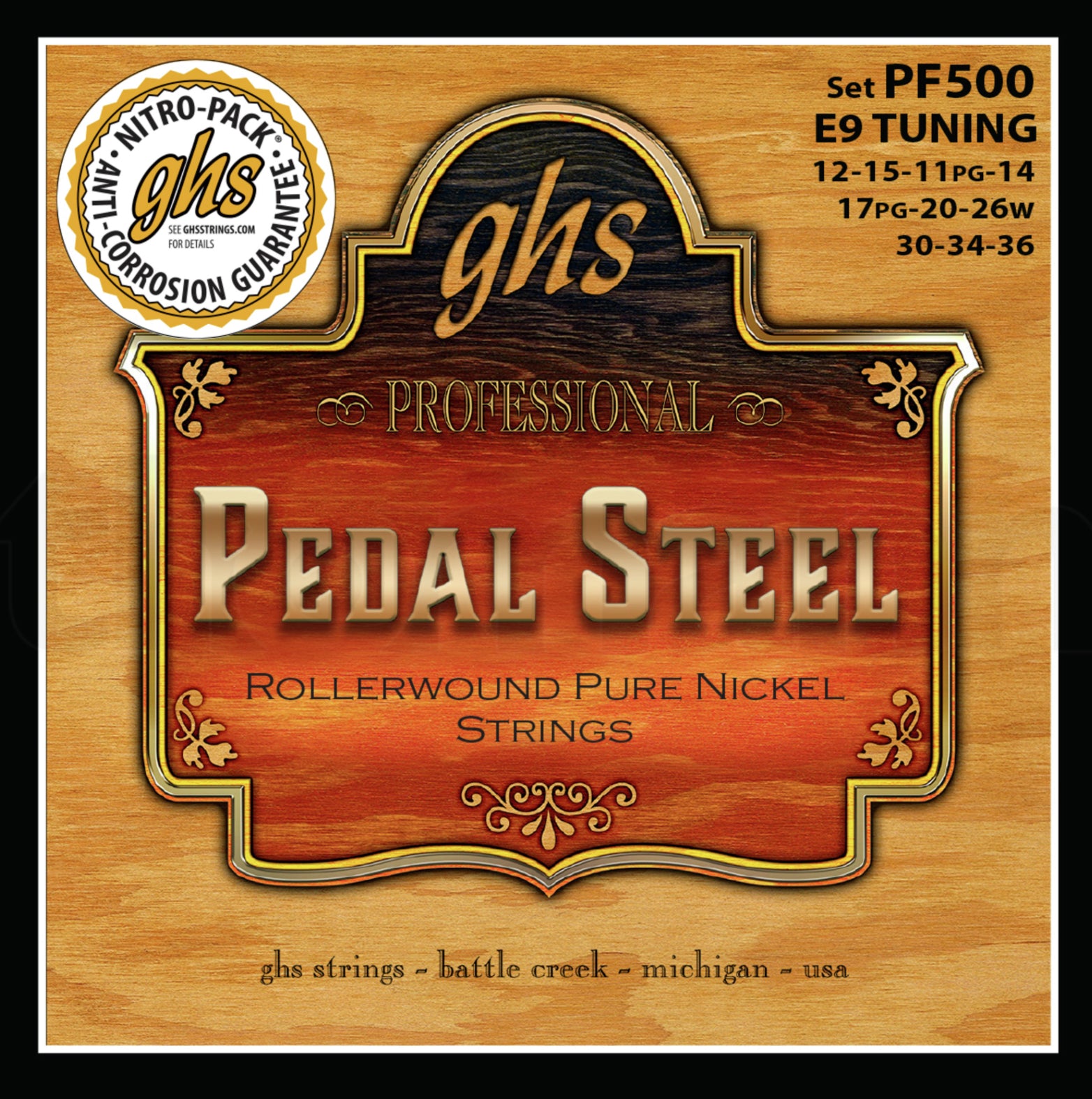GHS Professional Pedal Steel Rollerwound Pure Nickel Lap Guitar Strings (PF500) E9 Tuning