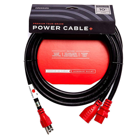 D'Addario PW-IECPB-10 IEC Power Cable w/NEMA 5-15R Outlet - 10 Ft. - Black/Red Finish
